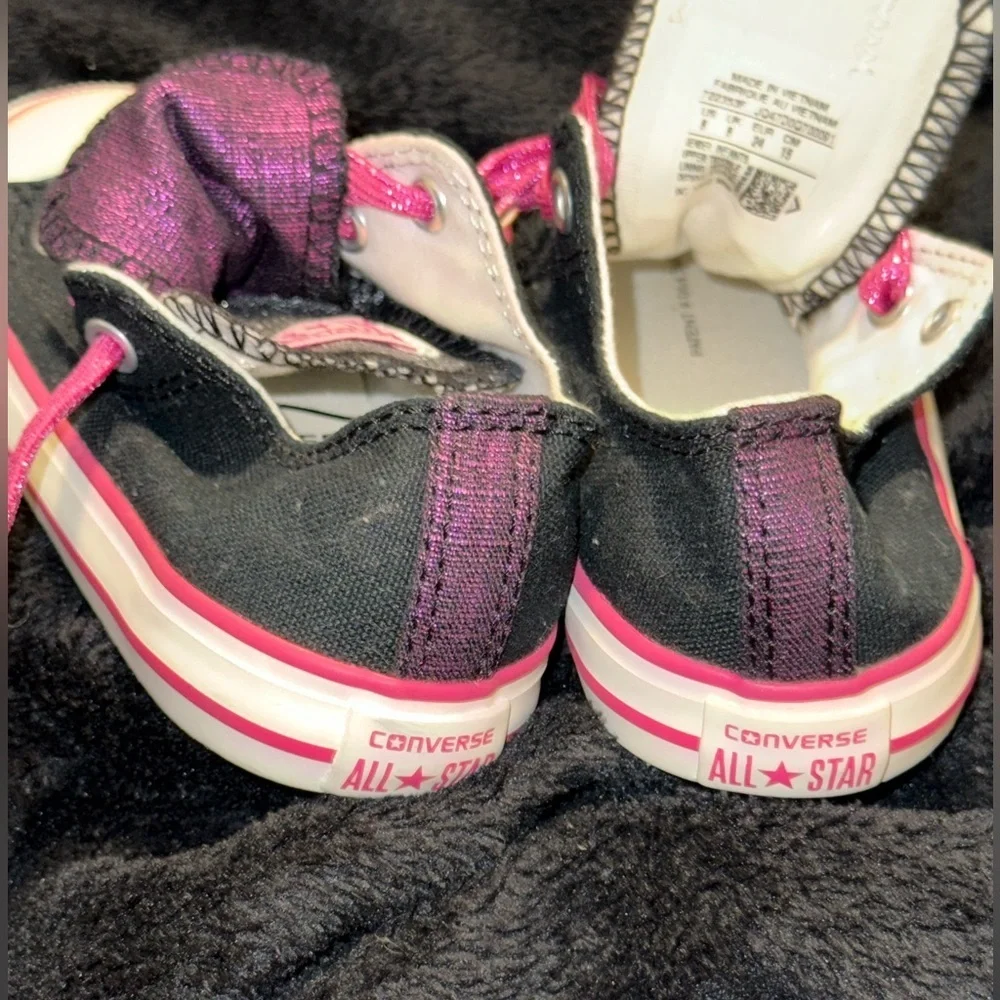 Converse All Star Infant Low-Top 8 Double Tongue Canvas Shoes Black/Pink 722353F